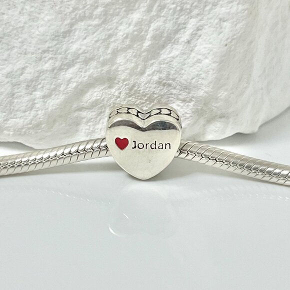 Pandora Jordan Flag S925 Silver Heart Bead Charm - Picture 3 of 3